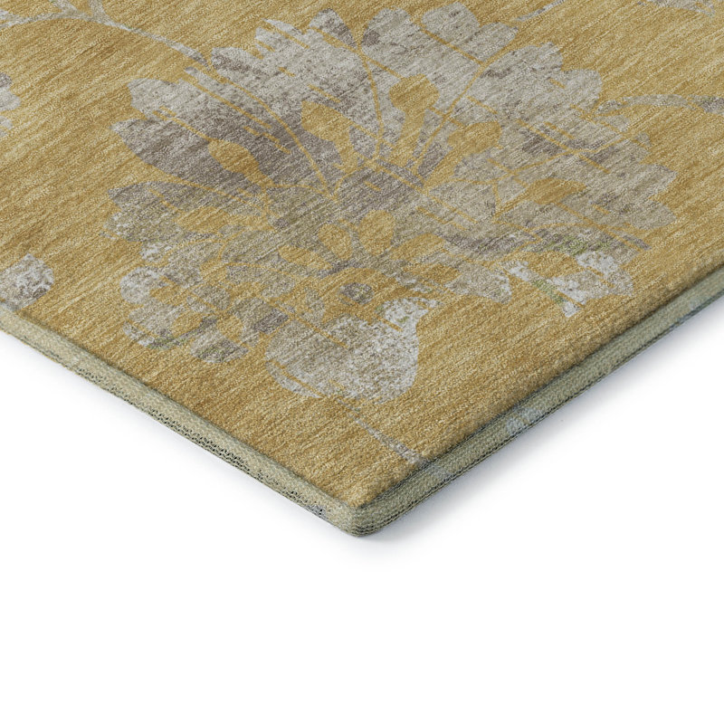Premium Machine Washable Prisco Gold Rug, Rectangle 2'6" x 3'10"
