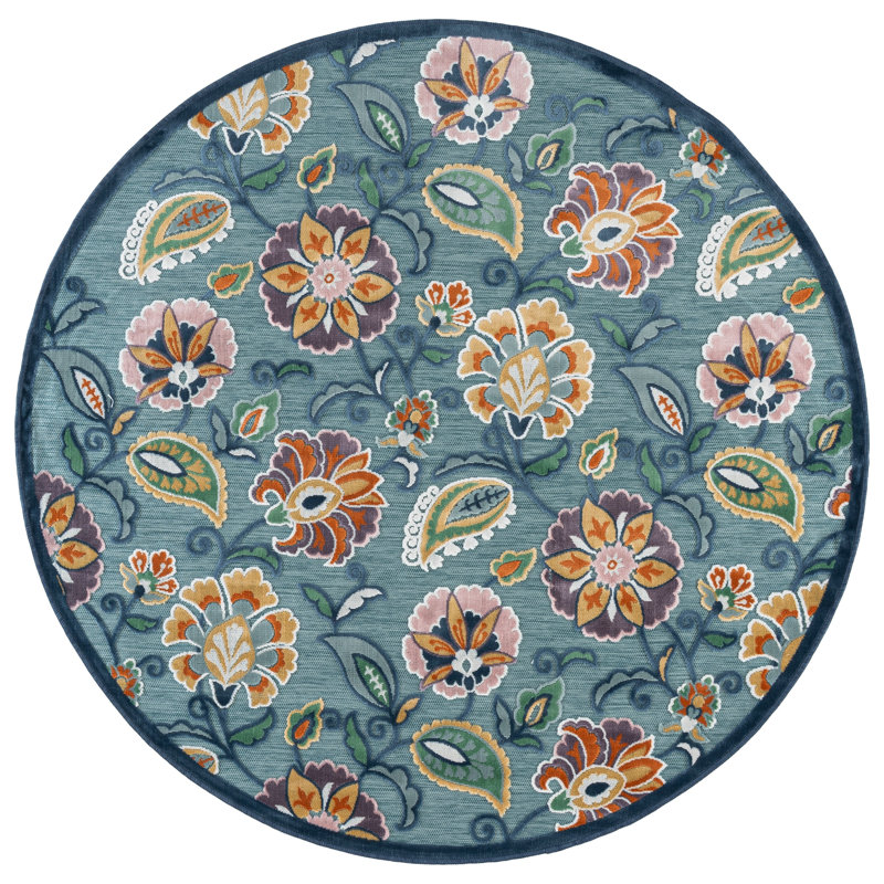 Tapis Cabana 432 à motif floral pour intérieur/extérieur, Rond 6 pi 5 po