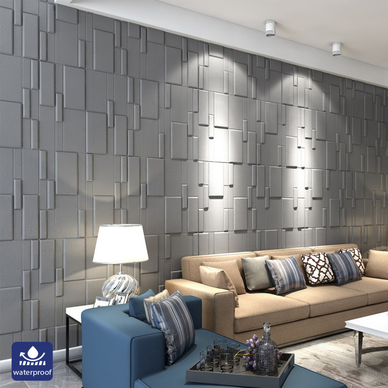 Linear Edge 3D Grid PU Leather Wall Panels 600x600mm (Pack of 4)
