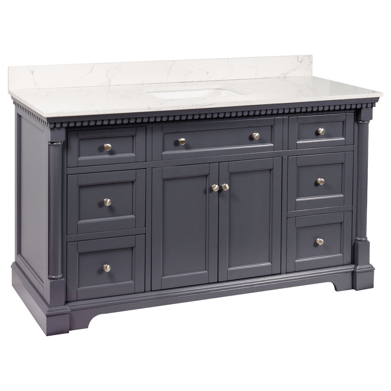 Fossen 60'' Single Bathroom Vanity with Top, Marine Gray, Engineered Marble