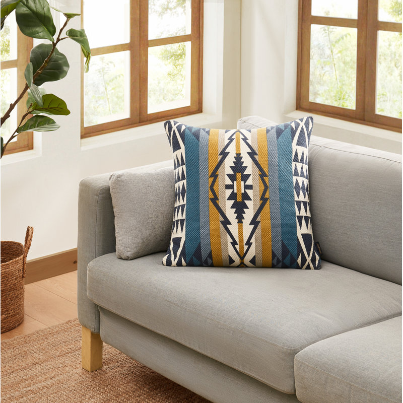 Trapper Peak Printed Kilim Square Pillow Blue 20x20", 20"H x 20"W, Blue/Yellow Southwestern