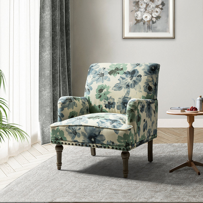 Antoan 28.7"W Floral-Print Upholstered Armchair, Blue Polyester Blend