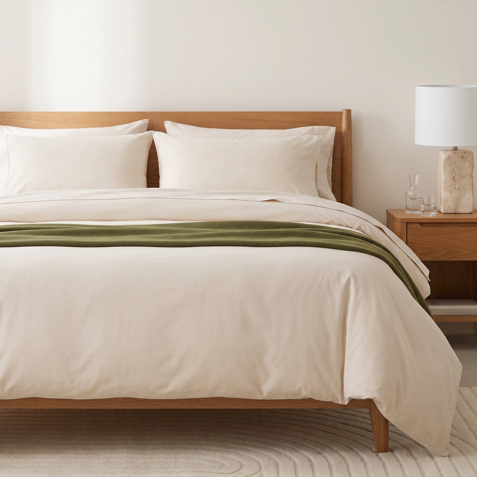 Double Stitch Cotton Duvet Cover Set, King Duvet Cover + 2 Pillow Shams, Beige