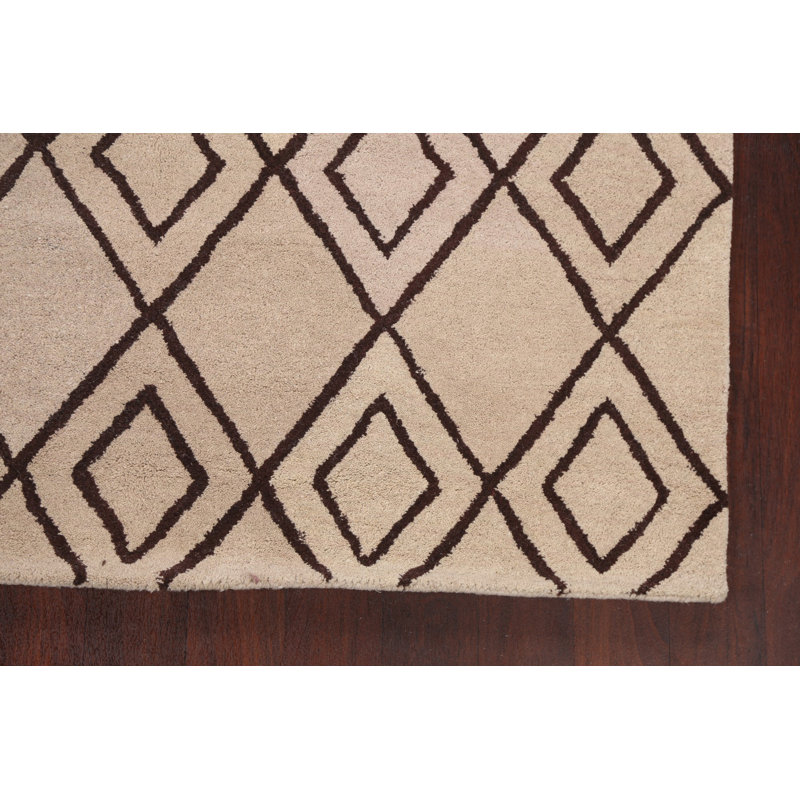 Tapis beige / noir en laine touffeté à la main à motif géométrique