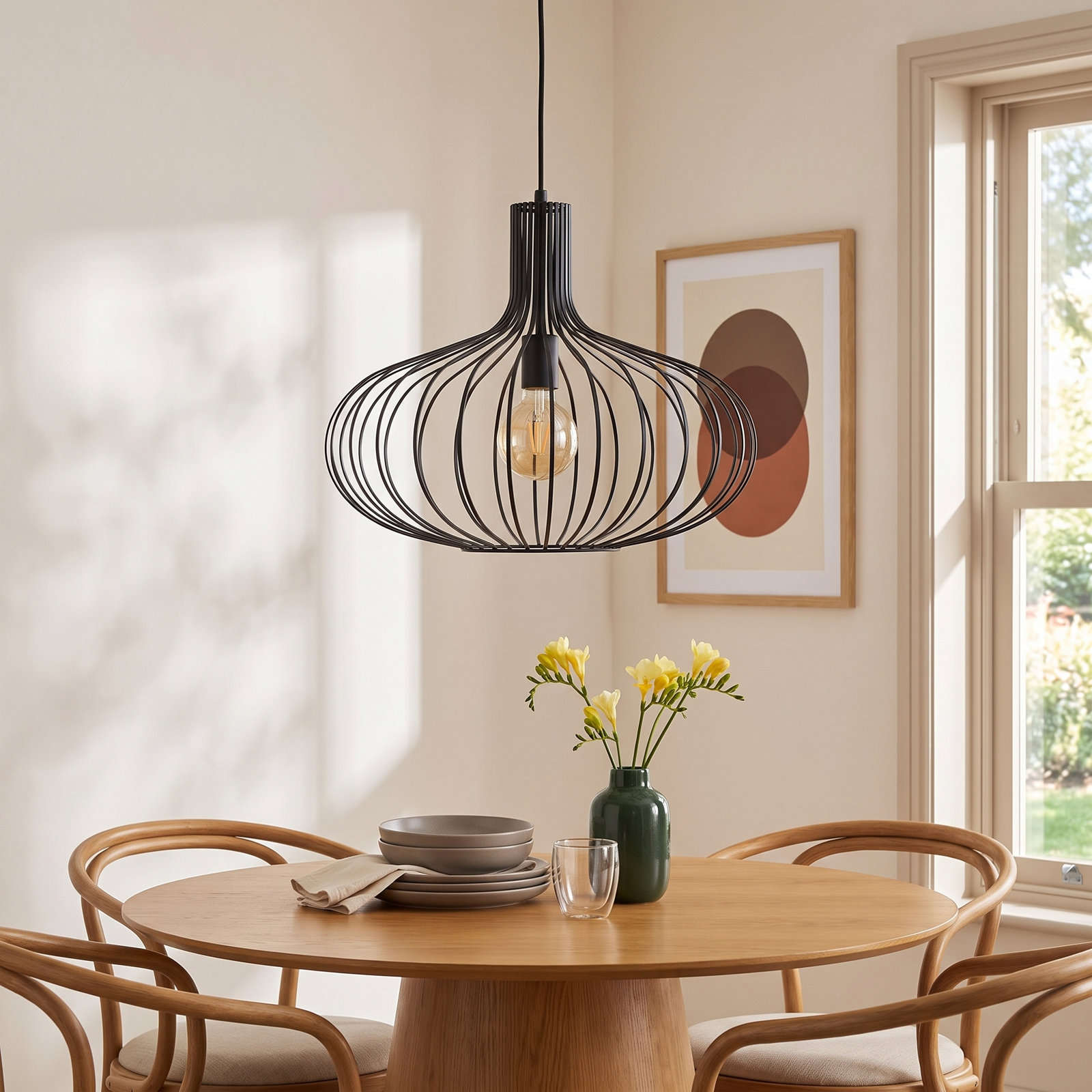 Kern Single Light Metal Dimmable Pendant, Black, 16.5" H x 19.75" W x 19.75" D