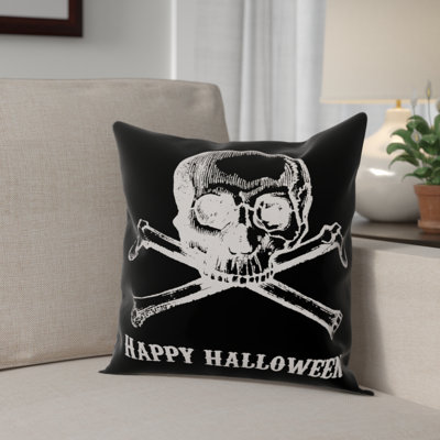 Skull and Crossbones Happy Halloween Throw Pillow
