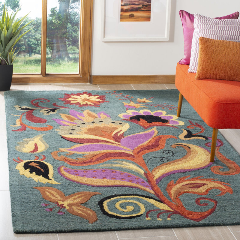Jahiem Hand Tufted Wool Blue / Multi Area Rug, Rectangle 5' x 8'