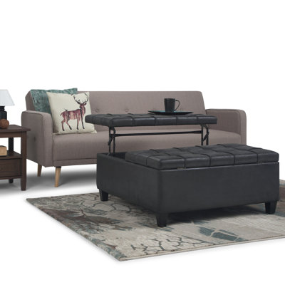 Harrison 36"W Upholstered Square Coffee Table Storage Ottoman with Split Lift Top