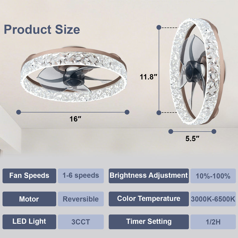 Ventilateur de plafond extra-plat Depuley 40 cm avec éclairage, silencieux, application et télécommande, DEL 3 CCT à intensité variable, montage encastré pour chambre, brun
