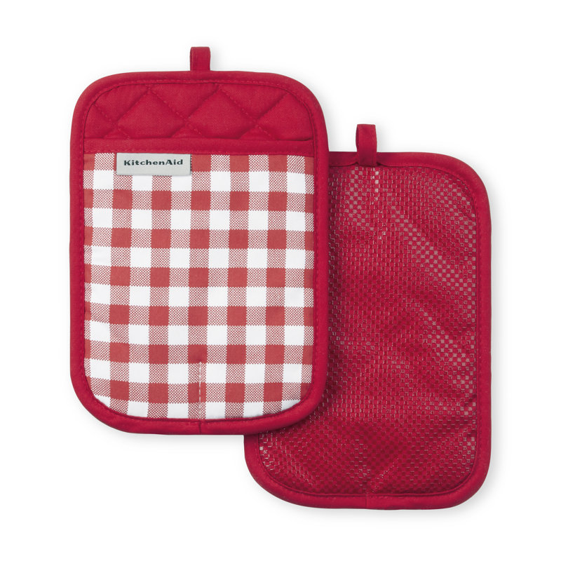 KitchenAid Gingham Pot Holder 2-Pack Set,, 7"x10", Red