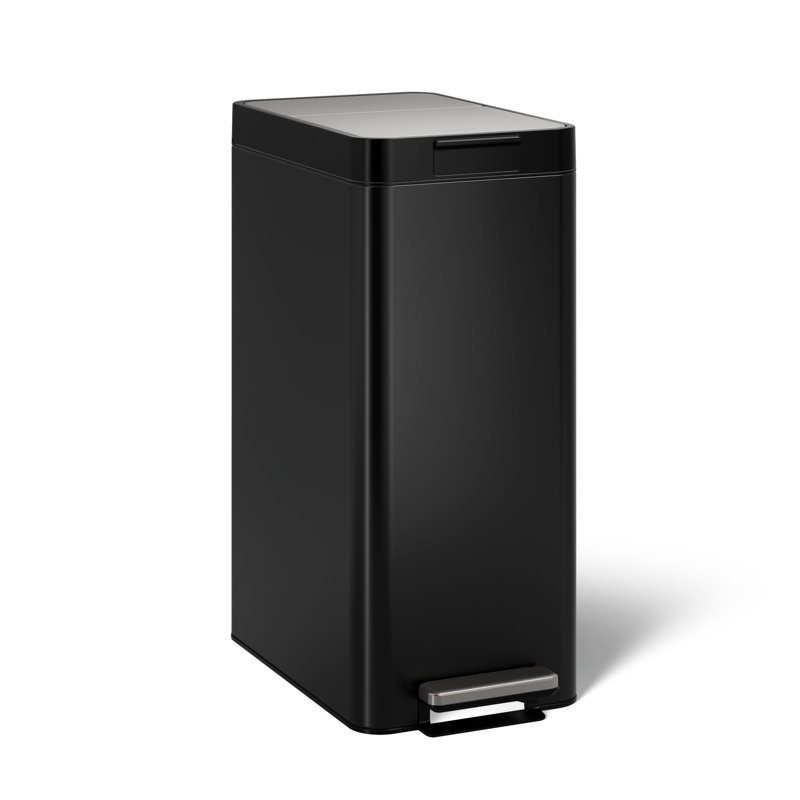 13-Gallon Stainless Steel Slim Step Trash Can With Bifold Lid, Black Stainless