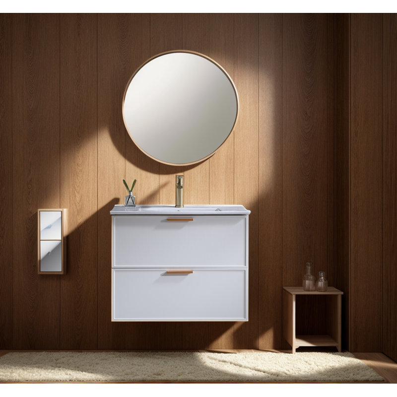 Tomara 29.92'' Wall Mounted Single Bathroom Vanity with Ceramic Top