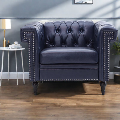 Canapé confortable 1 place en cuir synthétique bleu pour salon moderne