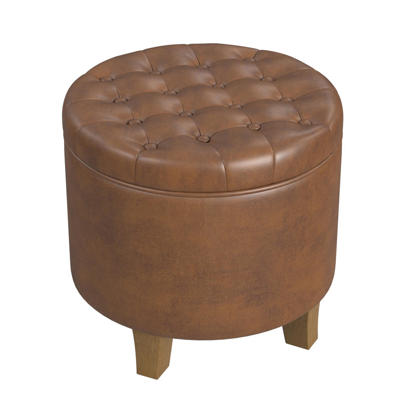 Ralpheal 19" Wide Faux leather Round Storage Ottoman, Light Brown