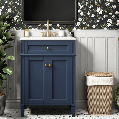 en bleu (avec meuble-lavabo et lavabo) avec rangement