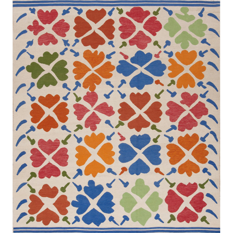 Tapis handwoven à tissage plat blue/orange area