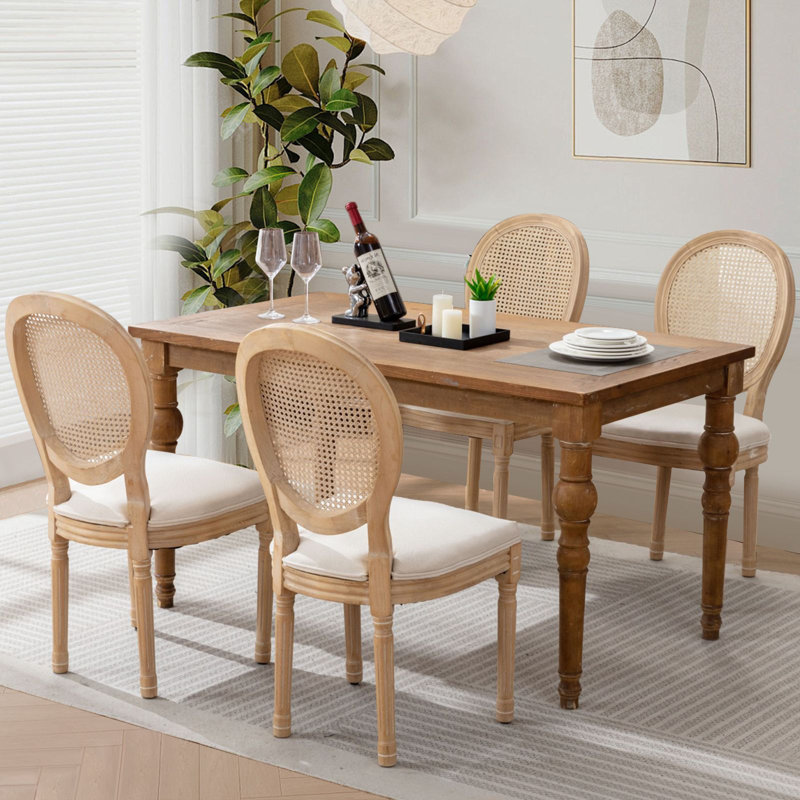 French-Style Farmhouse Dining Chair with Round Backrest, 4, Beige