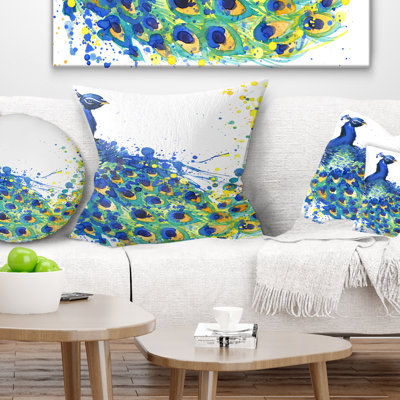 Exotic Peacock Watercolor - Animal Printed Pillow