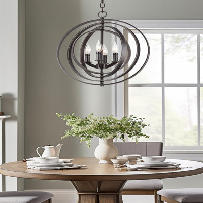 21" 4-Light Modern Farmhouse Orb/Globe Pendant Chandelier + Pivoting Interlocking Rings, Adjustable Height