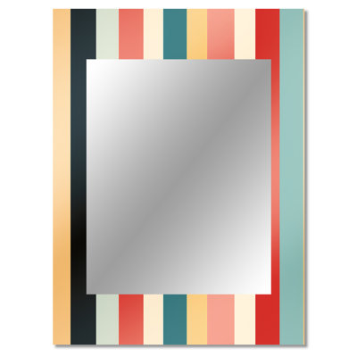 Galib Pastel Colors Midcentury Stripes Pattern - striped  Decorative Mirror, Modern Wall Mirror, Printed Metal Art