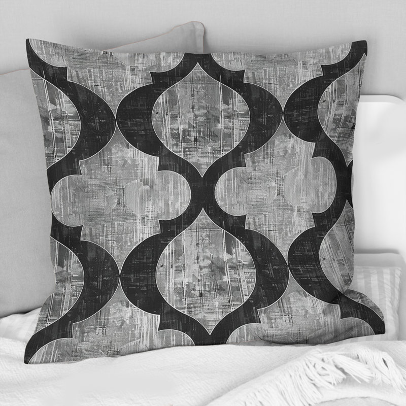 Coussin décoratif noir et gris quadrilobe Elegance - Mid-Century, H 18 po x l 18 po
