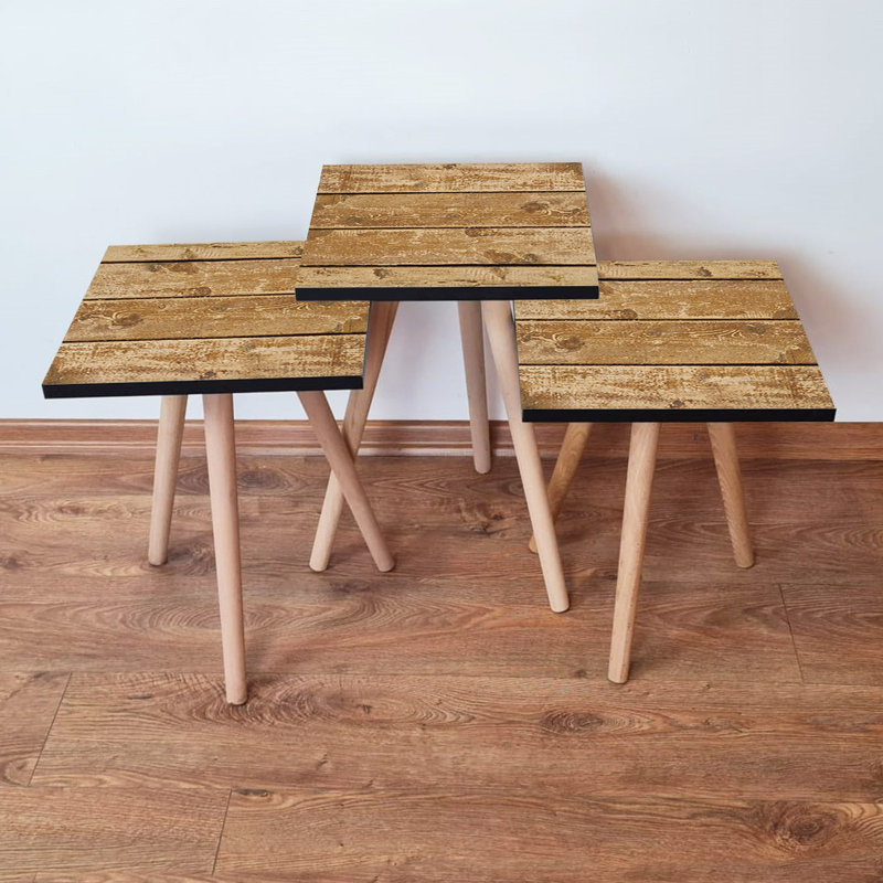 Ensemble de 3 tables gigognes élégantes, couleur chameau rustique, 13,8 x 20,5 x 13,8 pouces | 100% panneau de fibres à densité moyenne avec pieds en bois de hêtre robuste | Parfait pour le salon ou le bureau, peu encombrant et élégant