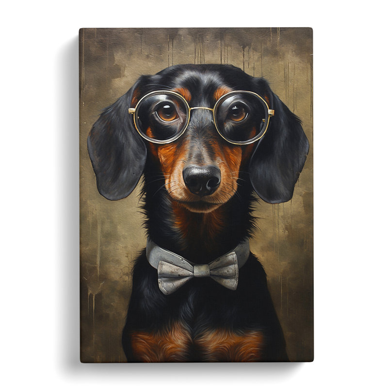 Dachshund With Glasses - Print on Canvas, 76cm H x 50cm W x 3cm D