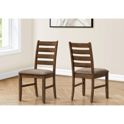 Chaises de salle à manger transitionnelles de 2 à 38 po de hauteur, finition cerisier antique, tissu brun rembourré, pour la chambre et la cuisine, pieds en bois massif, coussin rembourré de mousse de style 2 haut, bois, assise, fabrication,