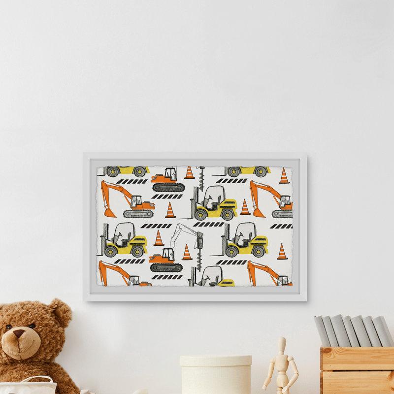 Isidoro, chariot élévateur et perceuse, reproduction encadrée, H 30 po x l 45 po x P 1,5 po