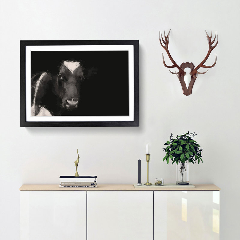 Peering Cow in Abstract - Picture Frame Painting Print, Black Framed, 36cm H x 48cm W x 2cm D