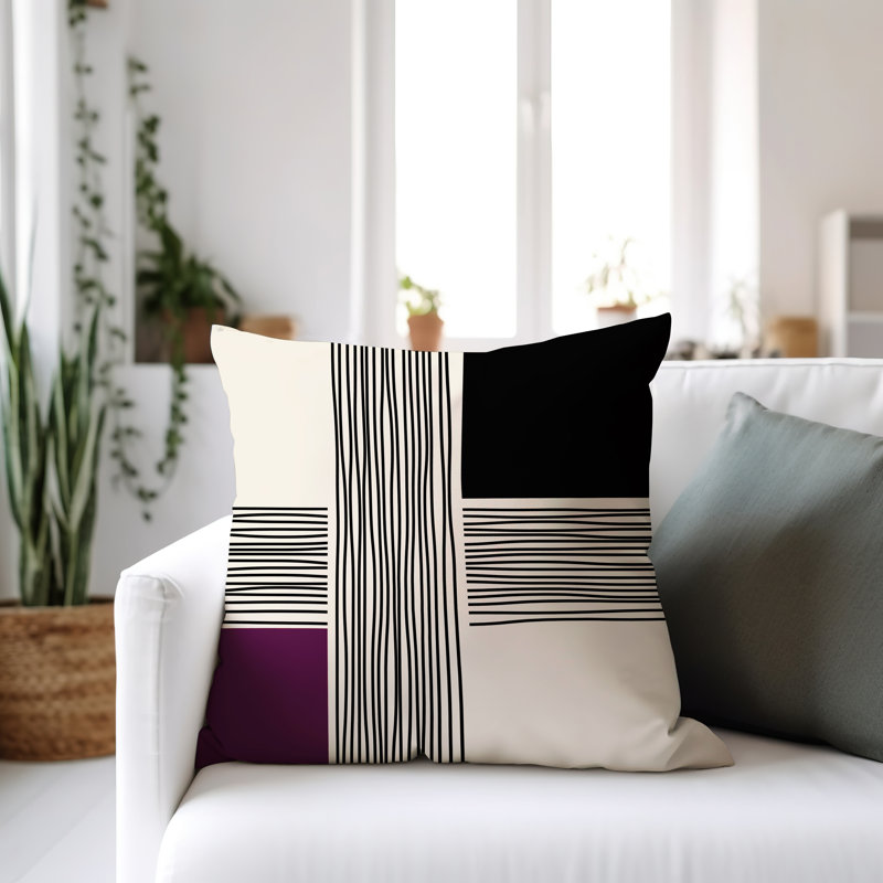 Cassie Abstract Outdoor Reversible Throw Pillow, 15"H x 15"W, Purple/Cream/Black