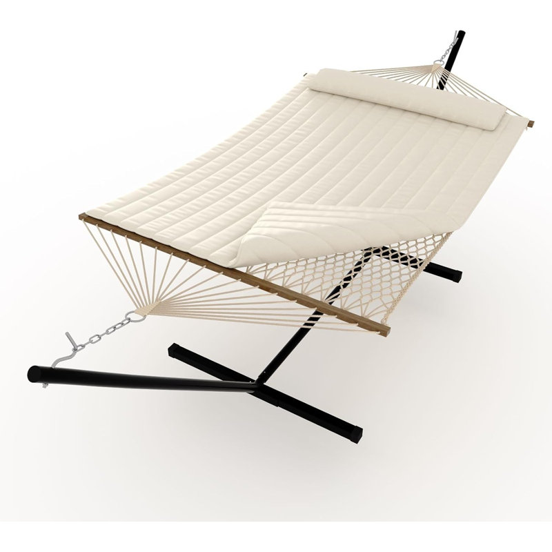 Double Portable Hammock with Stand, 2 Person Hammock with Carry Bag, Balance Ropes Included, 450lb Capacity, White