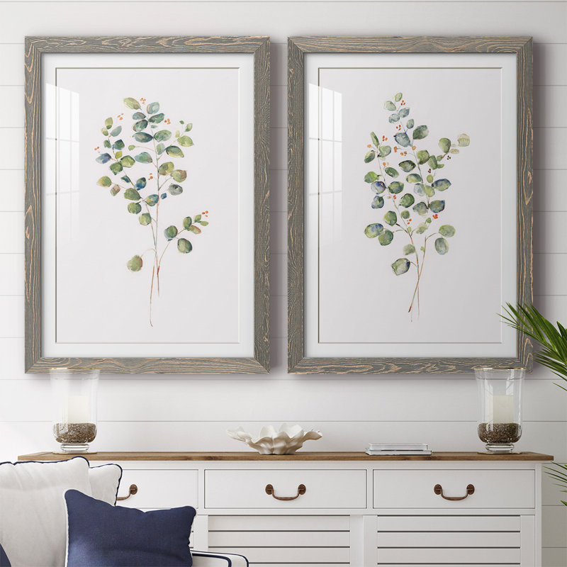 Eucalyptus I - reproduction encadrée Premium - prête à être accrochée, H 27,5 po x l 75 po x P 1,5 po, Gris