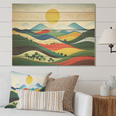 Impression de montagne minimaliste colorée II - prairie sur bois