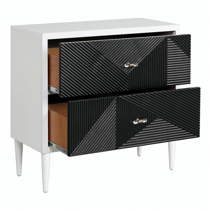 Armoire de chevet décorative blanche et noire avec 2 tiroirs