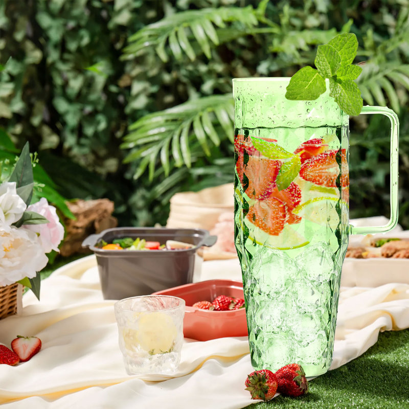 Tasse de 40 oz à motif de losanges borosilicatés avec poignée et paille, Vert