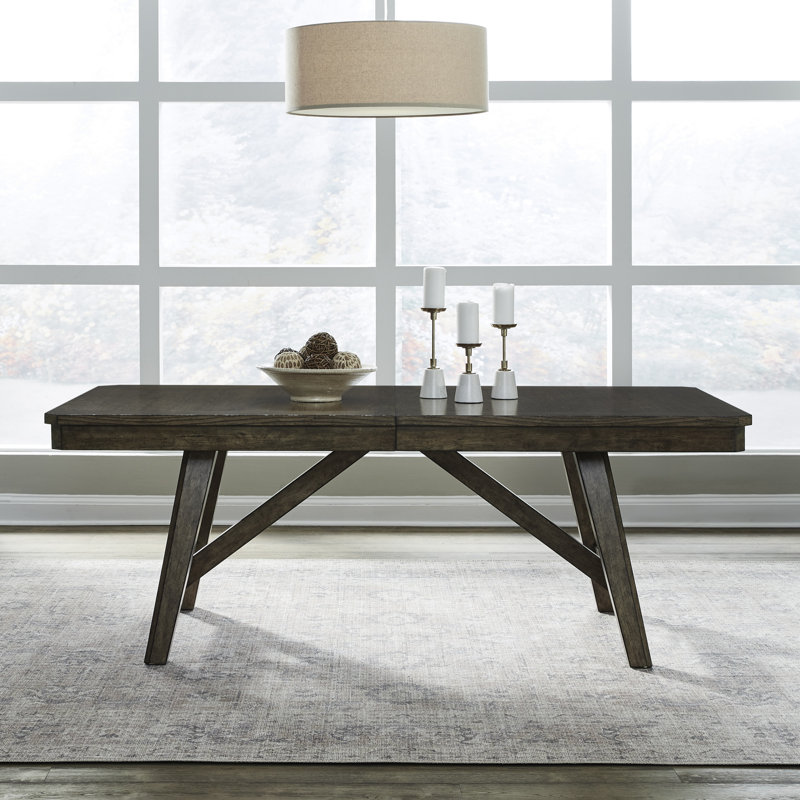  Gertraute Trestle Dining Table Set w/ 6 Upholstered Chairs, 7 Pieces: Table, 6 Chairs
