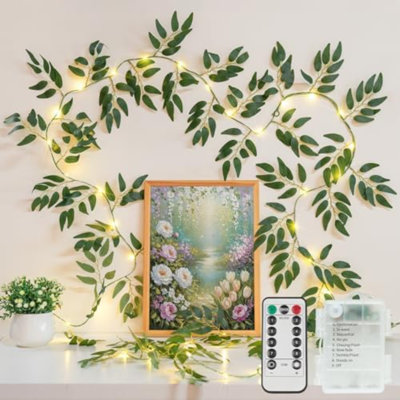 Vigne de saule avec lumières de fée à piles, 12 pi 40 lumières artificielles à DEL avec télécommande, guirlandes lumineuses suspendues pour chambre à coucher, mur, jardin, fête, décoration de mariage (blanc chaud)