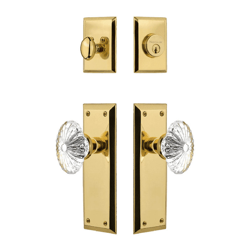 Nostalgic Warehouse New York Entry Set with Oval Fluted Crystal, Polished Brass, 2.375