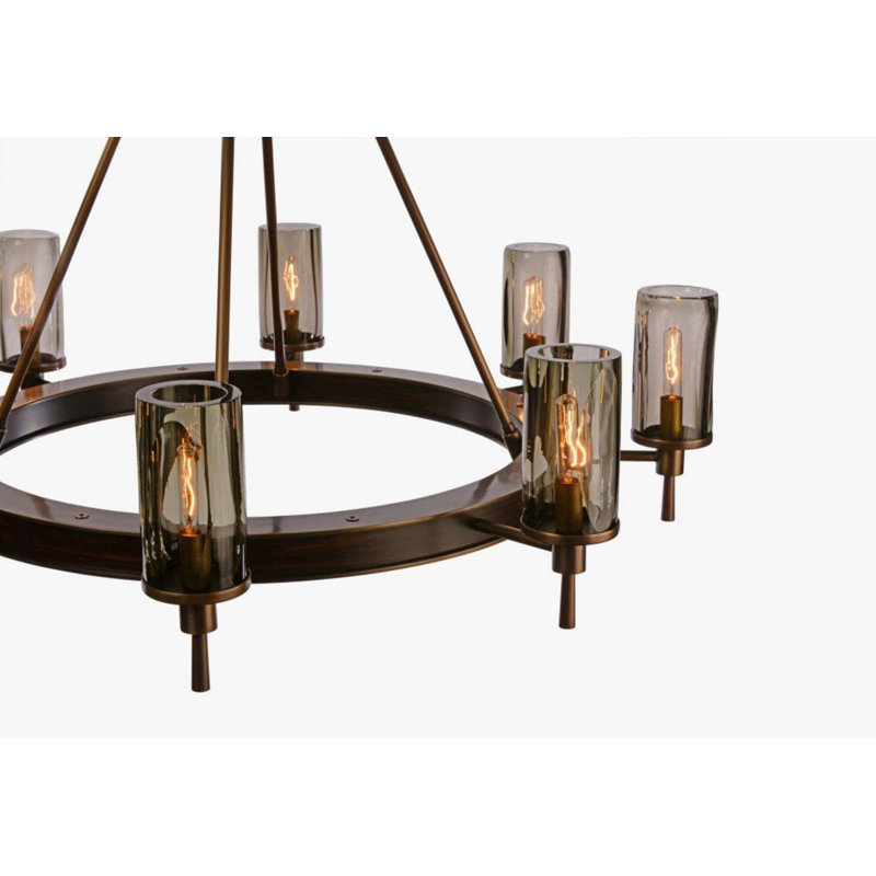 8 - Light Chandelier, Natural Bronze/Dark Mahogany, Clear, 24" H x 40" W x 40" D