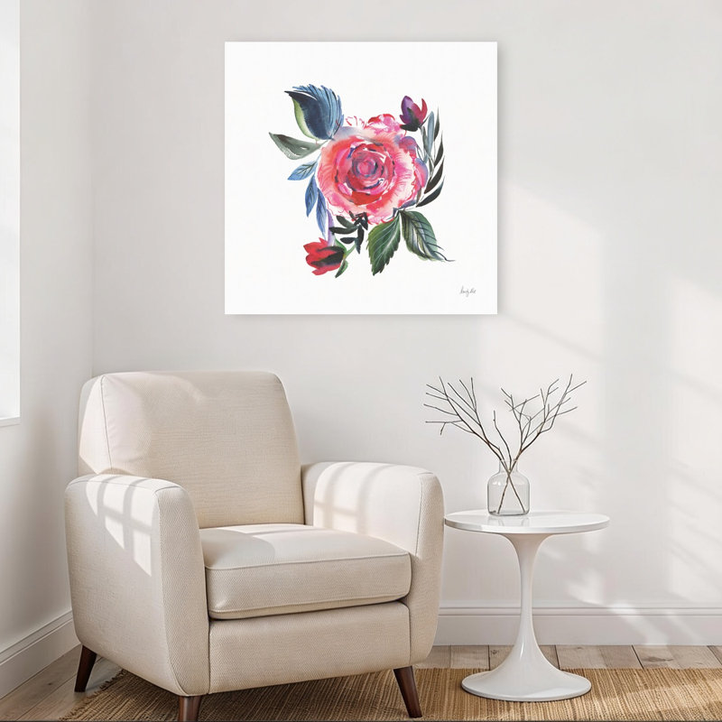 Joyeuse rose abstraite, fleur rose contemporaine, impression d'art mural, 32" H x 32" W