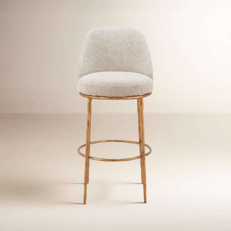 Crush Swivel Bar Stool, Beige/Gold, Bar Stool (31.5” Seat Height)