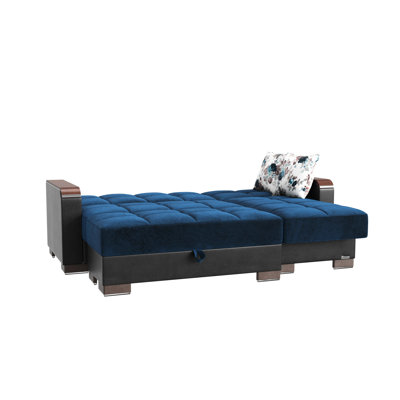 Chaise longue convertible en microfibre bleue avec rangement, 3 places assises, canapé-lit de 80,3 po x 68,8 po, mécanisme clic-clac, support de 1000 lb, coussins de siège épais, métal et acier