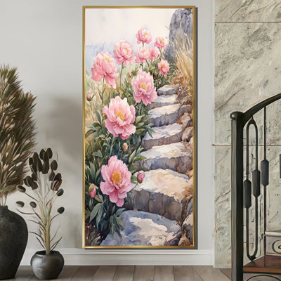 Pivoines par le chemin de pierre II - Pivoines, reproduction sur toile encadrée