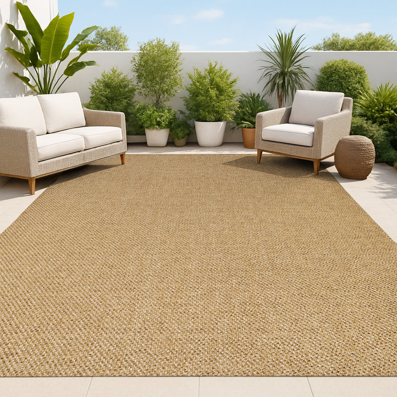 Solana Easy Rustic Solid Color Natural Indoor/Outdoor Rug, Rectangle 5'1" x 7'7", Natural