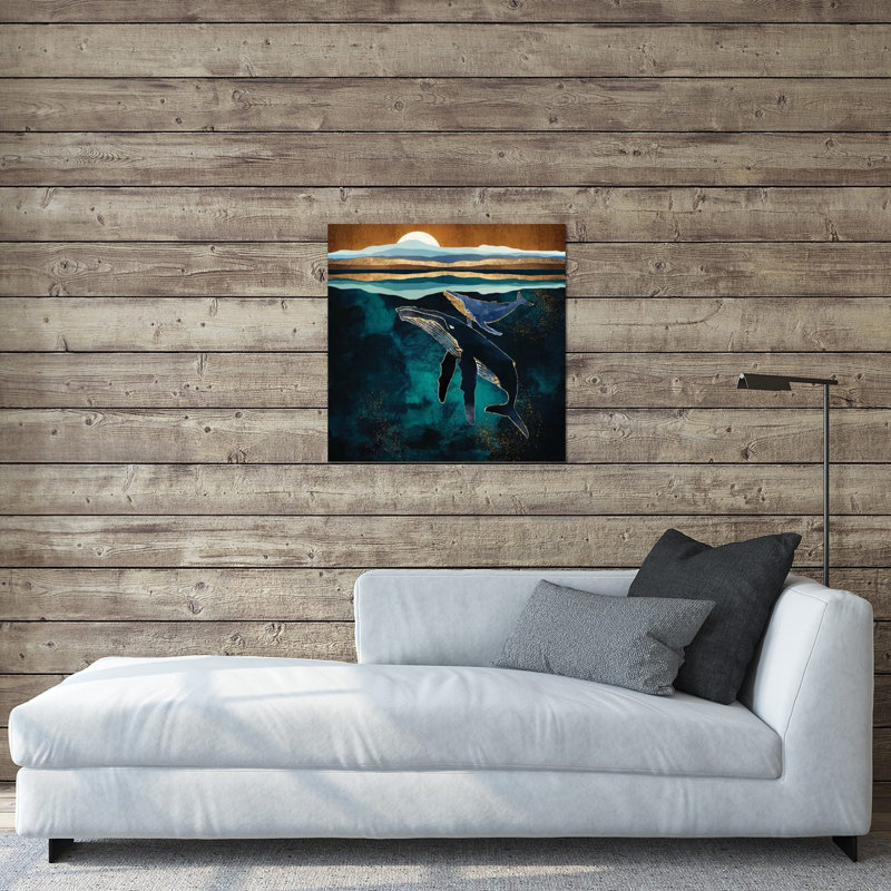 «Moonlit Whales» par Space Griff Designs - impression non encadrée, H 24 po x l 24 po x P 0,25 po