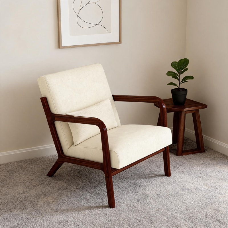 Chaise d'appoint en bois avec pieds en bois, Beige