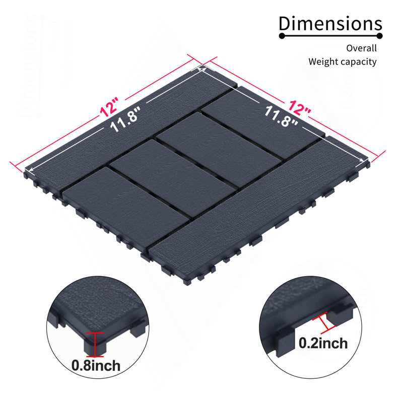 Carreaux de terrasse H 12 ", Gris