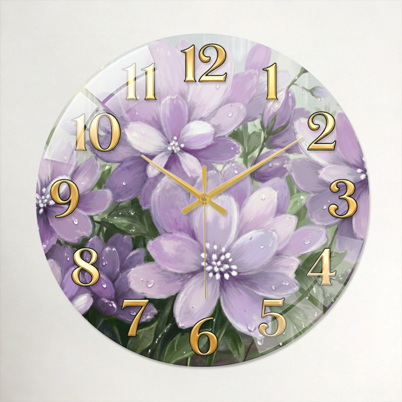 Horloge murale en verre mauve, 40 x 40 cm (15,7 x 15,7 pouces)