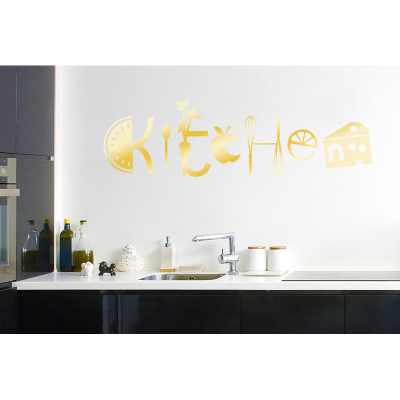 Assorted Kitchen Sign Wall Sticker, Shiny Gold, Large